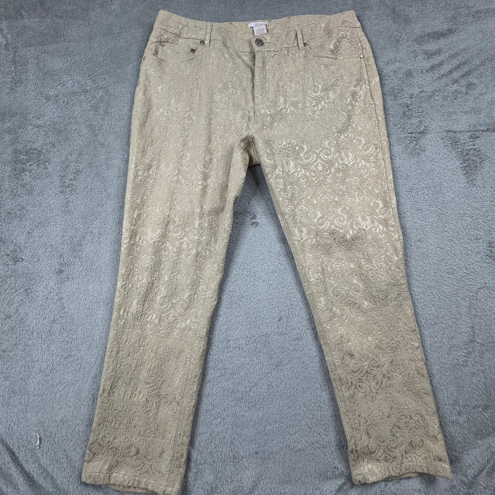 Eric Jacquard Pants Women 16 Beige‎ Damask Straight Leg Stretch Textured